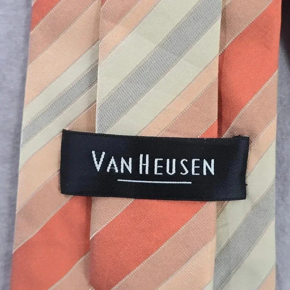 Van Heusen Orange Gray Stripe 100% Silk Men's Neck Tie NWOT - Picture 4 of 6